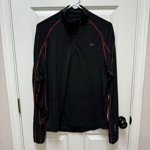 Paradox Mens Merino Wool Blend Base Layer Shirt Small 1/4 Zip Knit Black Red